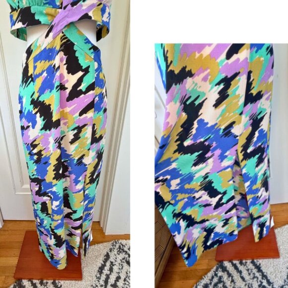 ASOS Halter Neck Cut Out Midi Dress in Bright Multi-Colored Sketch Print Size 10 - Picture 4 of 9
